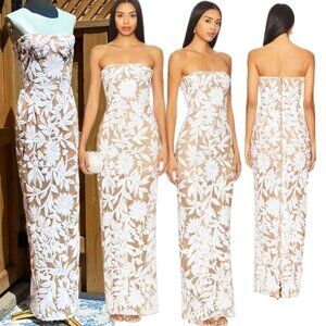 🆕 BRONX & BANCO 🧿 NWOT Dahlia Gown, White Sequin Floral Gown - Sz M US 6